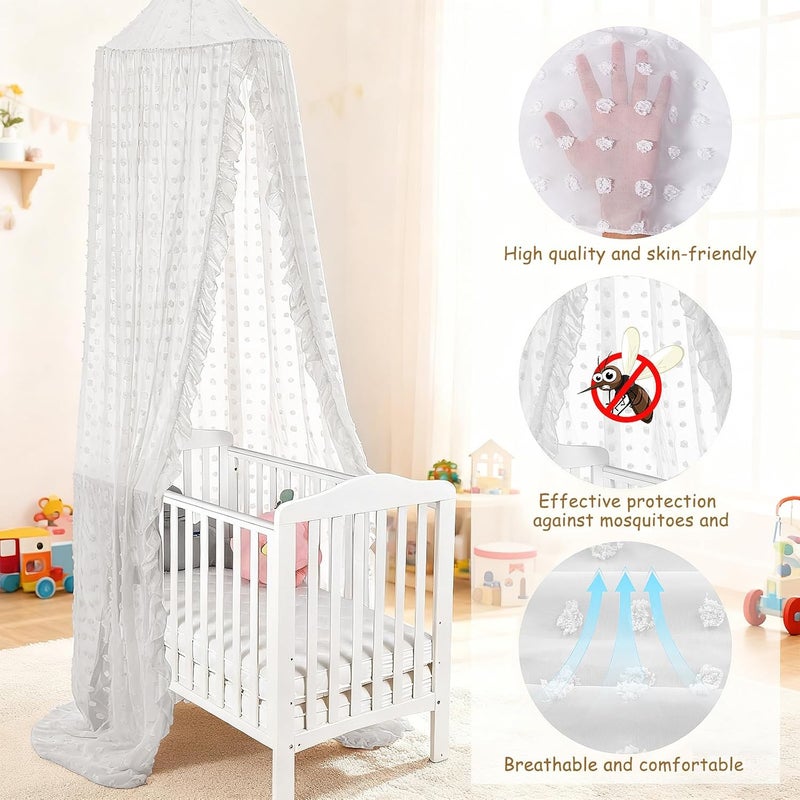 jiangcha Bed Canopy for Girls - Princess Bed Canopy - Crib Canopy for Boys and Girls Bedroom Decor, Suitable for Use in Cribs Canopy Bed Curtains (White) - Image 2